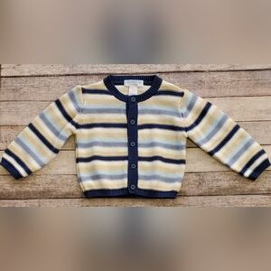 Janie & Jack Layette Striped Baby Boys 12-18M Cardigan Navy, Light Blue & Cream